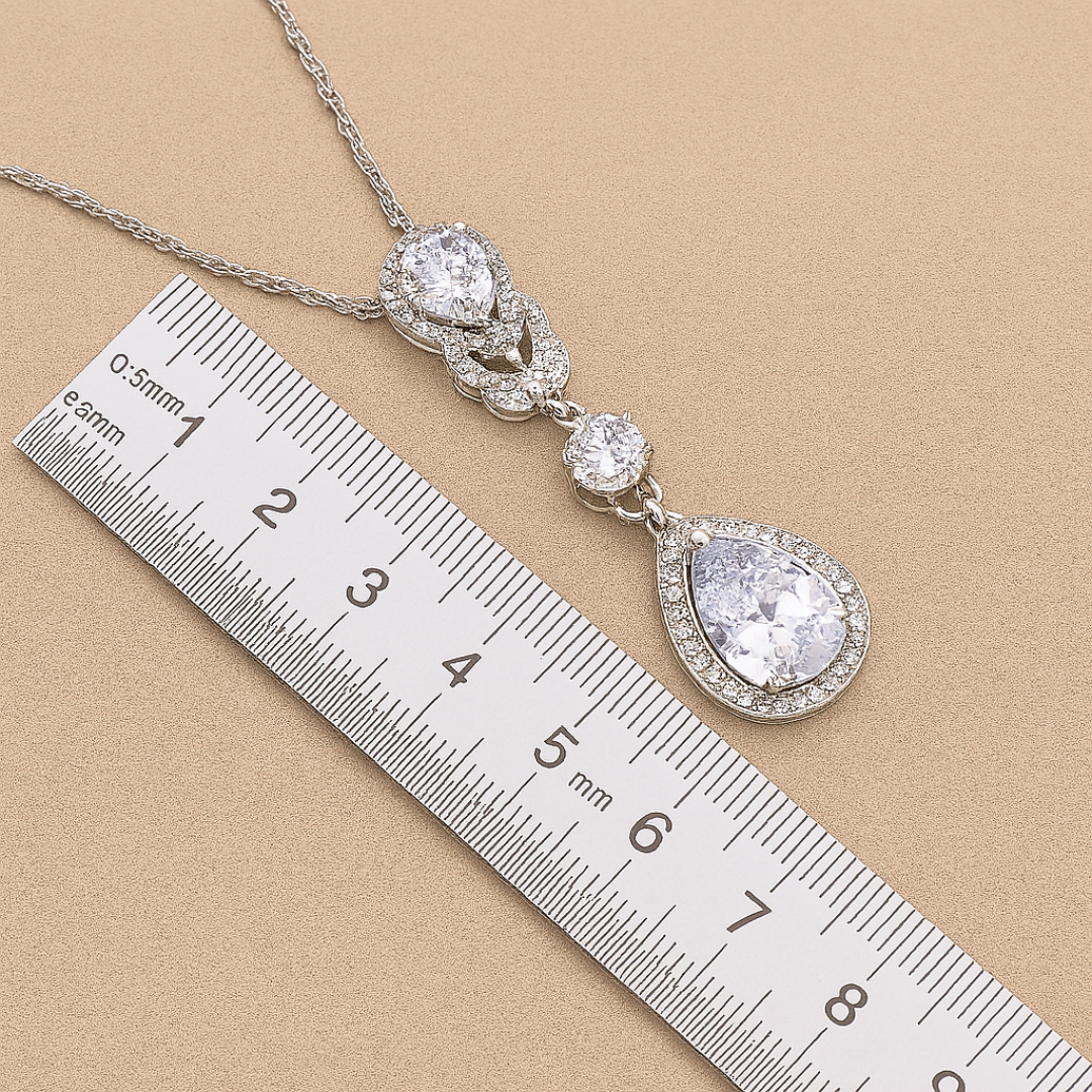 Aqua Radiance Zircon Set - 925 Sterling Silver Water-Drop Zircon Jewelry Set for Women: Blue & White Bracelet, Earrings, Necklace, Pendant & Ring