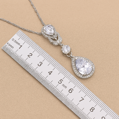 Aqua Radiance Zircon Set - 925 Sterling Silver Water-Drop Zircon Jewelry Set for Women: Blue & White Bracelet, Earrings, Necklace, Pendant & Ring
