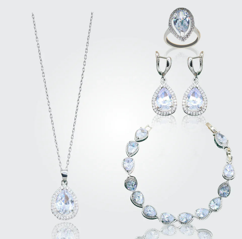 Truly Christine Silver Hand - Crafted Gemstone Pendant Earring Bracelet & Ring Set For Women