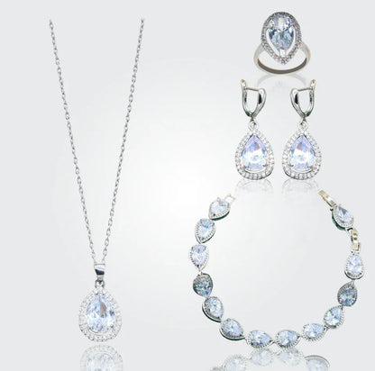Truly Christine Silver Hand - Crafted Gemstone Pendant Earring Bracelet & Ring Set For Women