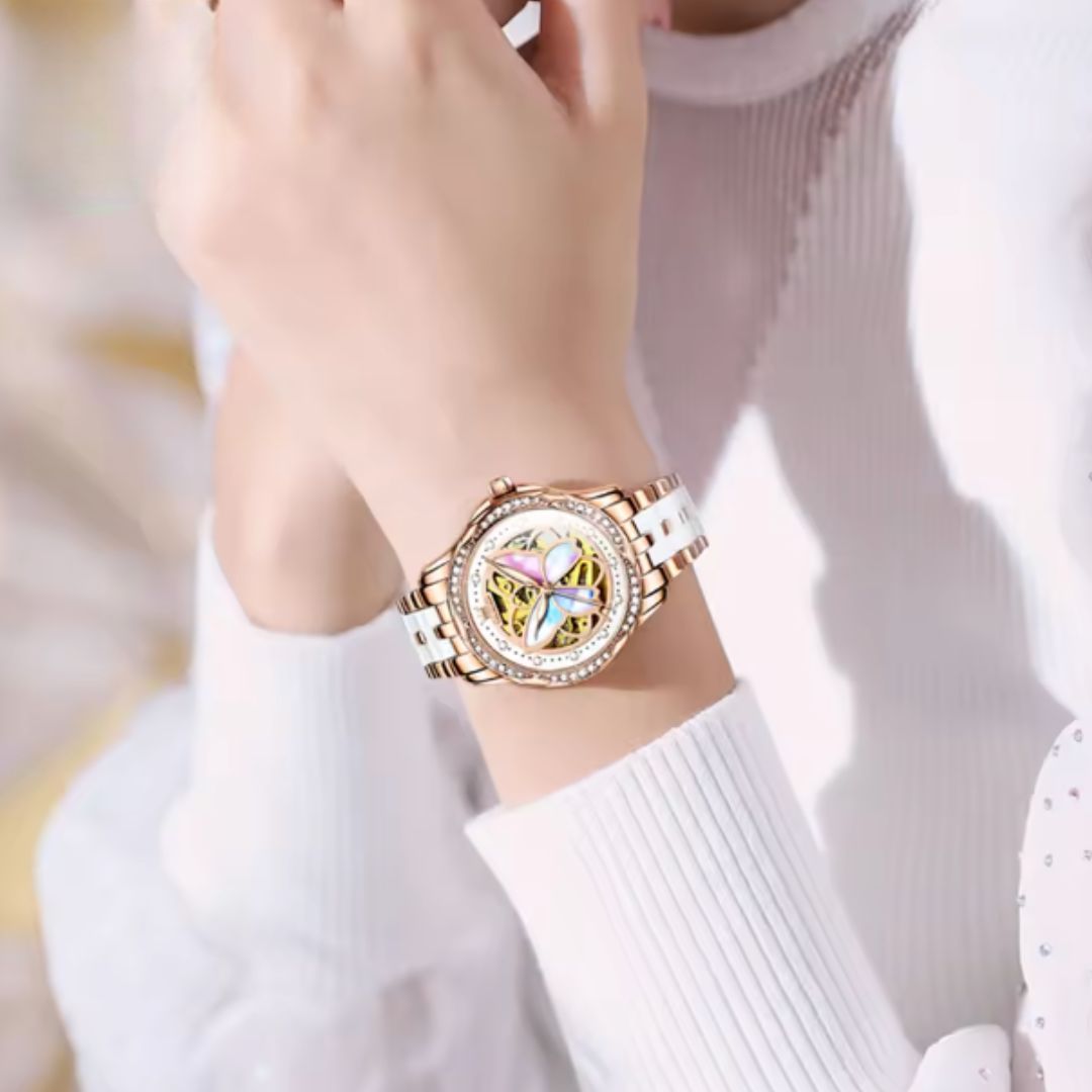 Trinity Luxe Collection - OLEVS 6615 Butterfly Hollow Luxury Mechanical Watch For Women Top Brand Original Watches Diamond Waterproof Ladies Hand Clock