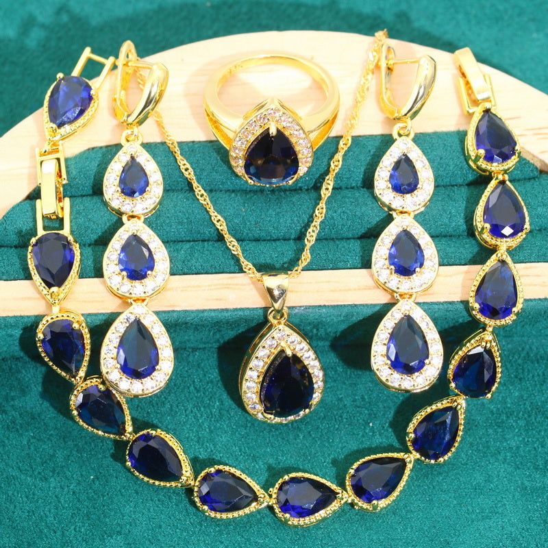 Hathor's Wisdom Gold Pendant Earring Bracelet & Ring Set For Women