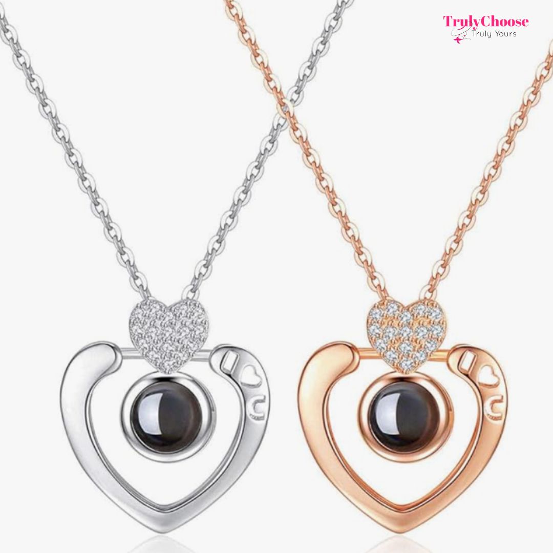 100 Languages I Love You Pendant Sterling Silver Necklace - With Real Rose
