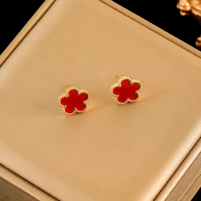 Clover Leaf - Black Reversible Leaf Clover Necklace Bracelets Earrings Set For Women Fashion Jewelry