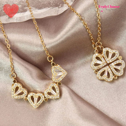 Rose Diamond Leaf Clover Heart Necklaces + Rose Gift Box