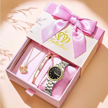 MESA LOVE LUXURY SET -  Classics Wristwatch Bracelet Pendant Necklace For Women, Valentines Gifts
