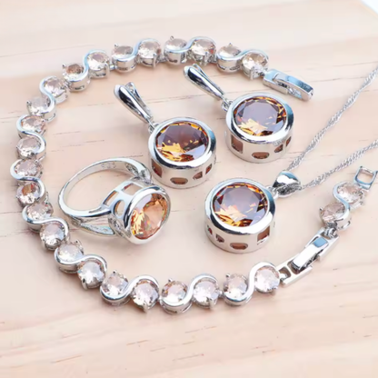 CelestiaZir | Sterling Silver Rainbow Zircon Earrings Ring Bracelets Pendant Bridal Set