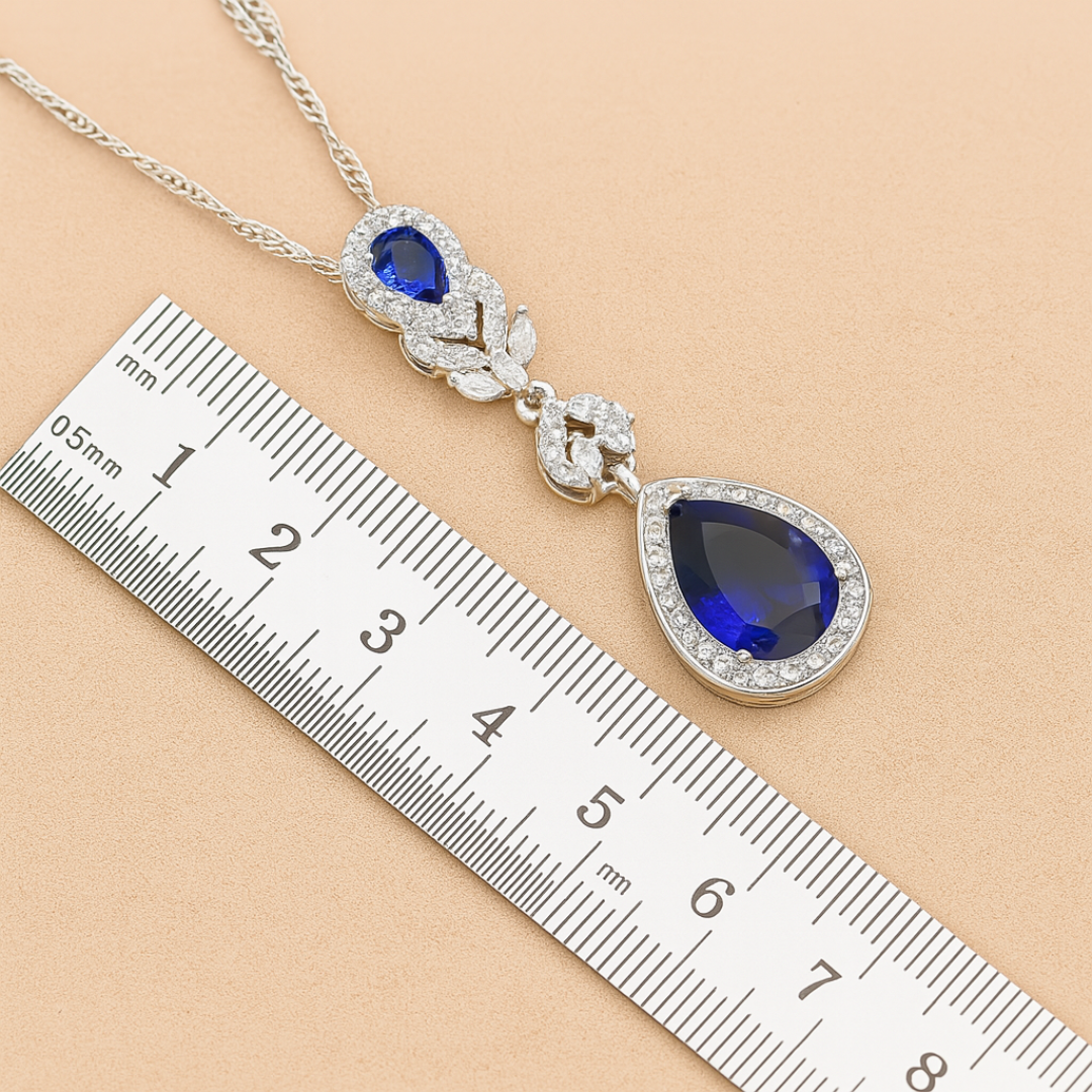Aqua Radiance Zircon Set - 925 Sterling Silver Water-Drop Zircon Jewelry Set for Women: Blue & White Bracelet, Earrings, Necklace, Pendant & Ring