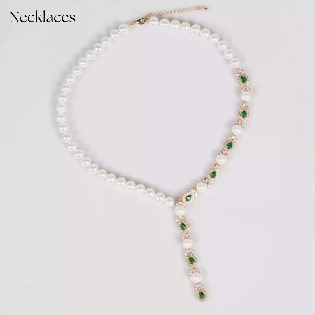 Luxeora Luxury Jewelry Set - Elegant Pearl Studded Zircon Bracelet Necklace Earrings & Ring Set