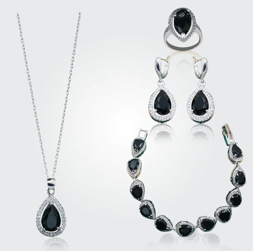 Truly Christine Silver Hand - Crafted Gemstone Pendant Earring Bracelet & Ring Set For Women