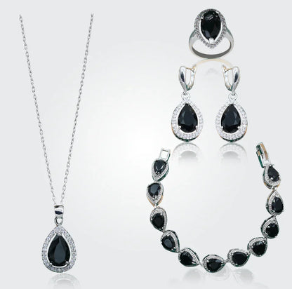 Truly Christine Silver Hand - Crafted Gemstone Pendant Earring Bracelet & Ring Set For Women