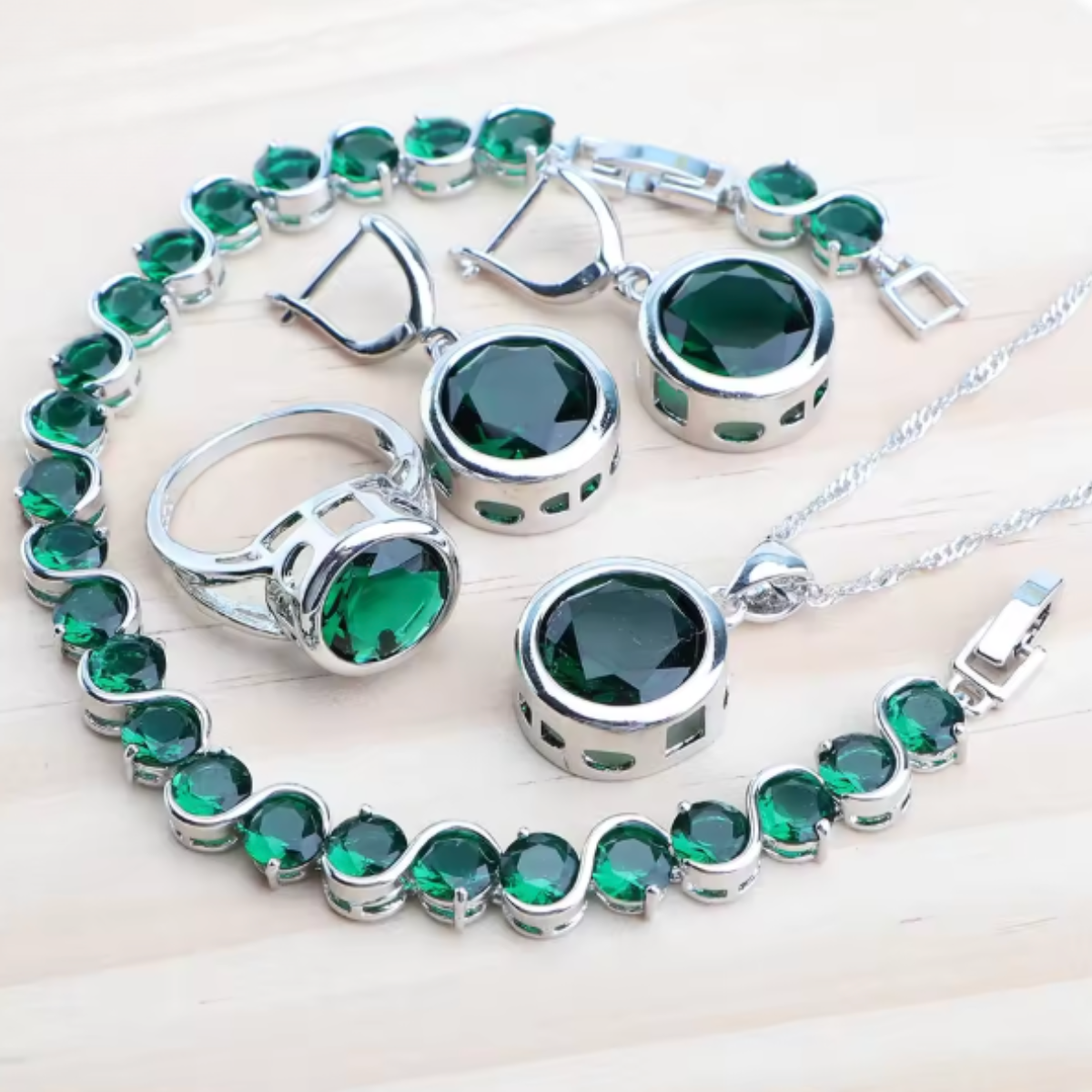 CelestiaZir | Sterling Silver Rainbow Zircon Earrings Ring Bracelets Pendant Bridal Set