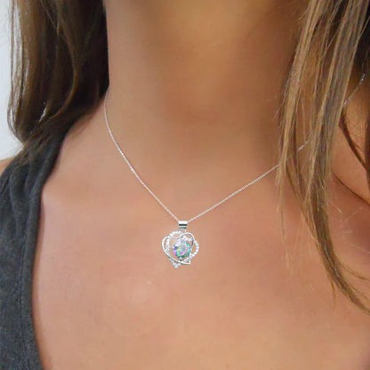 Royal Heart-Shaped Silver Hand - Crafted Gemstone Pendant Earring Bracelet & Ring Set For Women