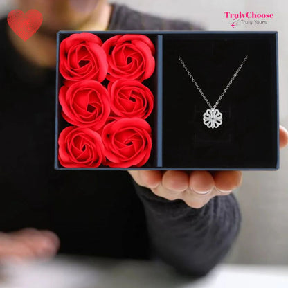 Rose Diamond Leaf Clover Heart Necklaces + Rose Gift Box