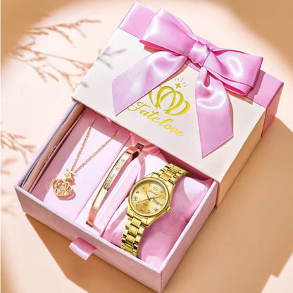 MESA LOVE LUXURY SET -  Classics Wristwatch Bracelet Pendant Necklace For Women, Valentines Gifts