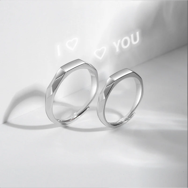 Truly New Light Matching Couple Ring Reflect Show "I Love U" Pattern Hidden Silver & Gold Jewelry For Gifts