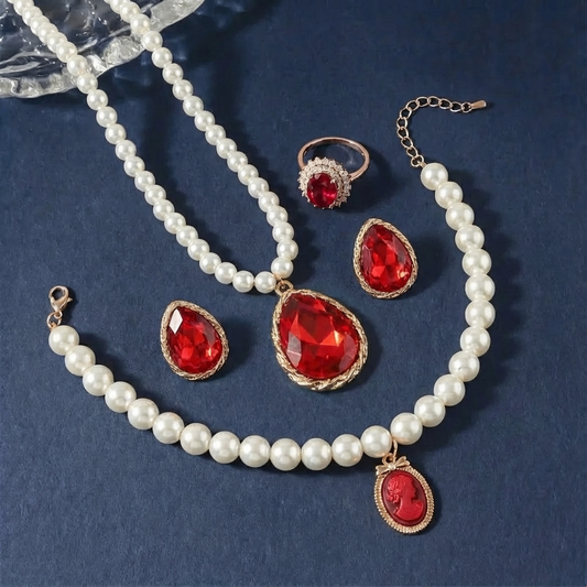 Pearl of the Nile - July Birthstone - Luxury Pearl Jewelry Set - Including Necklace, Earrings, Bracelet and Ring