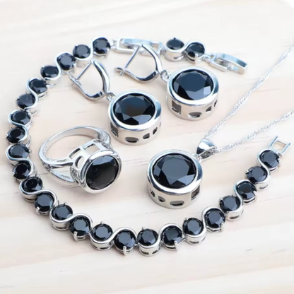 CelestiaZir | Sterling Silver Rainbow Zircon Earrings Ring Bracelets Pendant Bridal Set