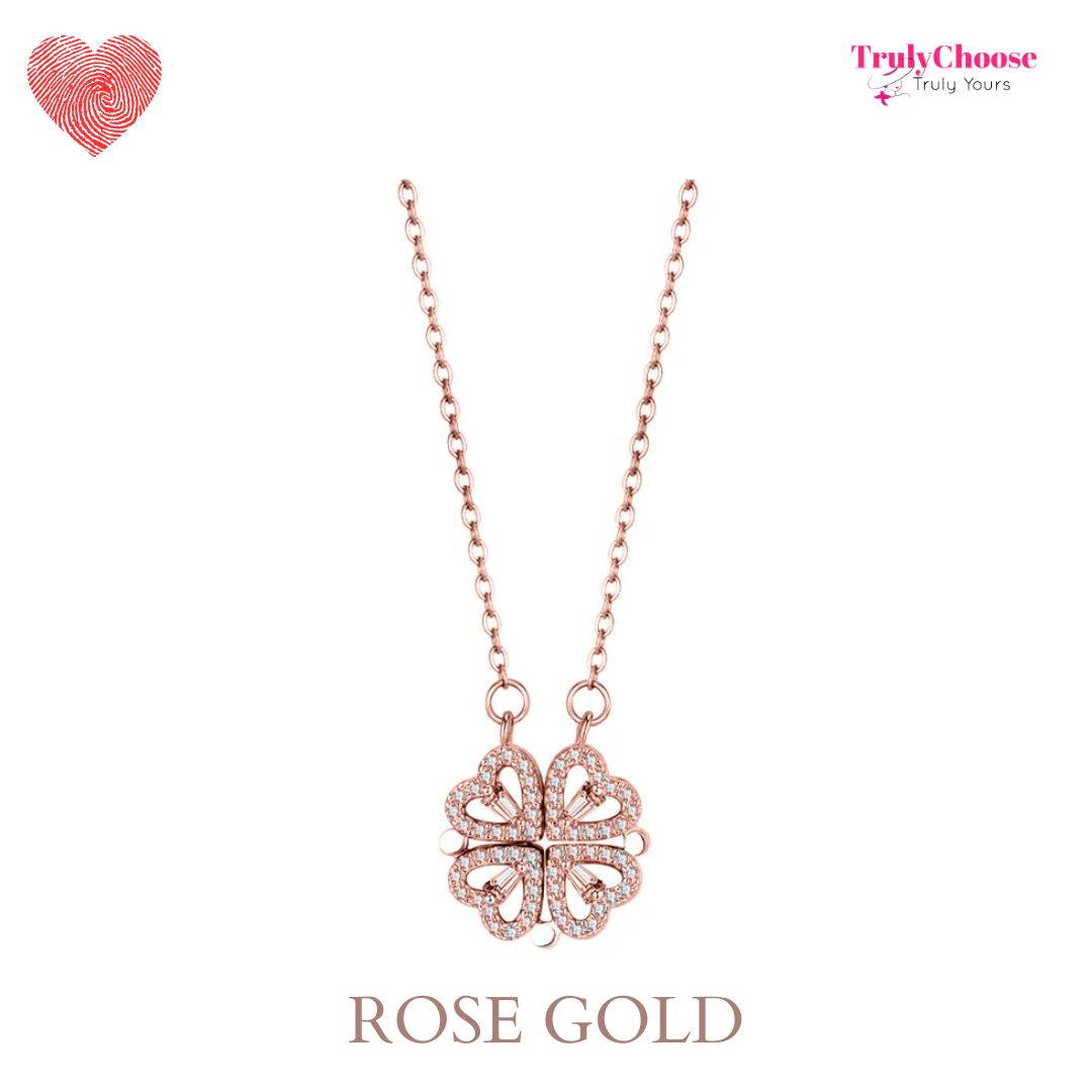 Rose Diamond Leaf Clover Heart Necklaces + Rose Gift Box