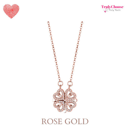 Rose Diamond Leaf Clover Heart Necklaces + Rose Gift Box