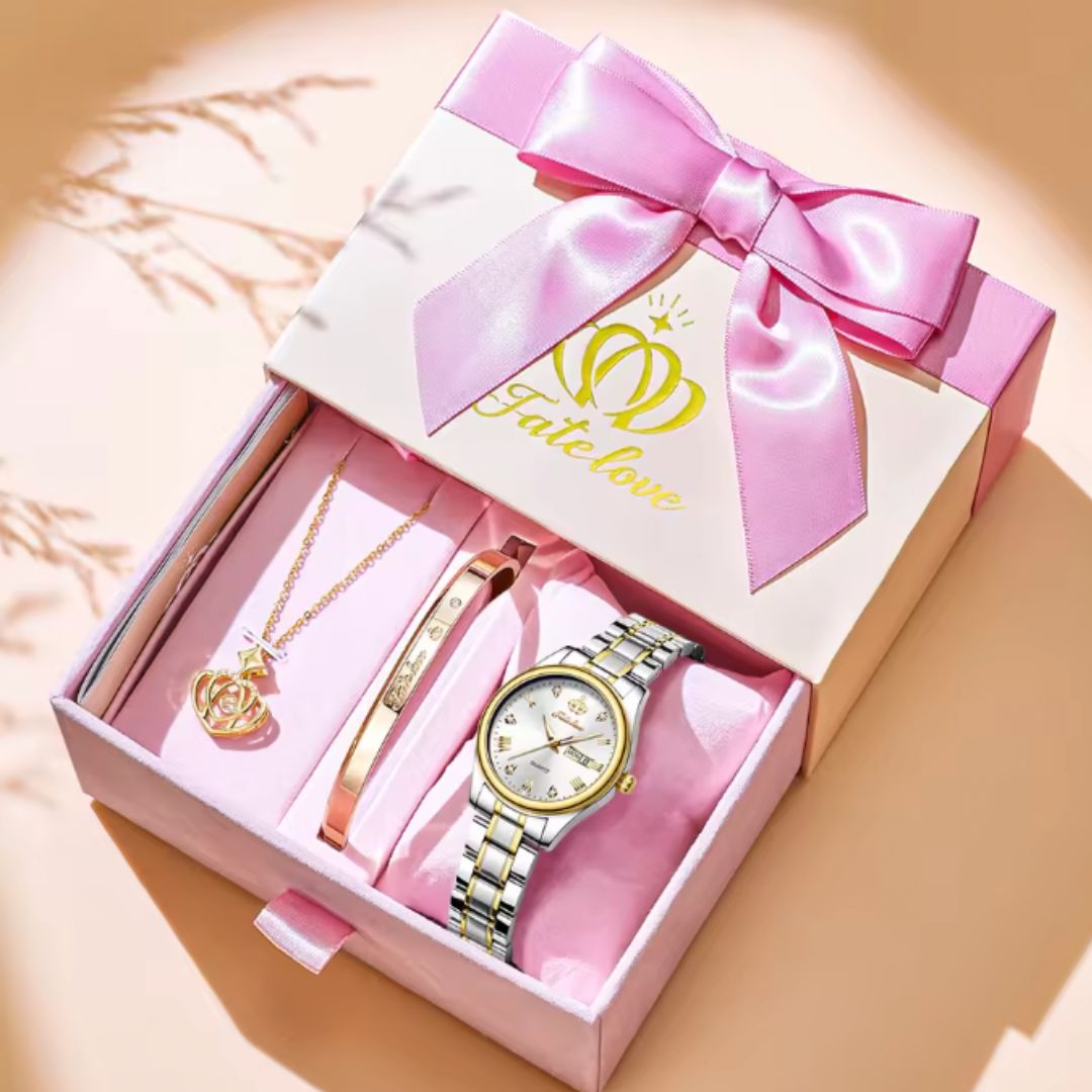 MESA LOVE LUXURY SET -  Classics Wristwatch Bracelet Pendant Necklace For Women, Valentines Gifts