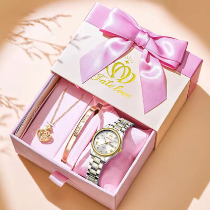 MESA LOVE LUXURY SET -  Classics Wristwatch Bracelet Pendant Necklace For Women, Valentines Gifts