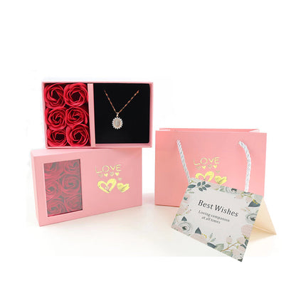 6 Rose Flower Gift Box Necklace Earrings Bracelet Ring Storage For Women