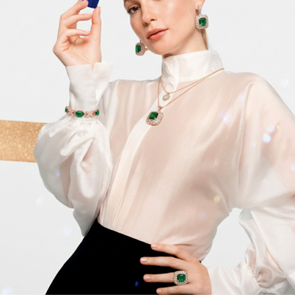 AzureGrace - Luxury Blue Zircon 4-Piece Jewelry Set — Gold-Tone 925 Sterling Silver Necklace, Earrings, Bracelet & Ring