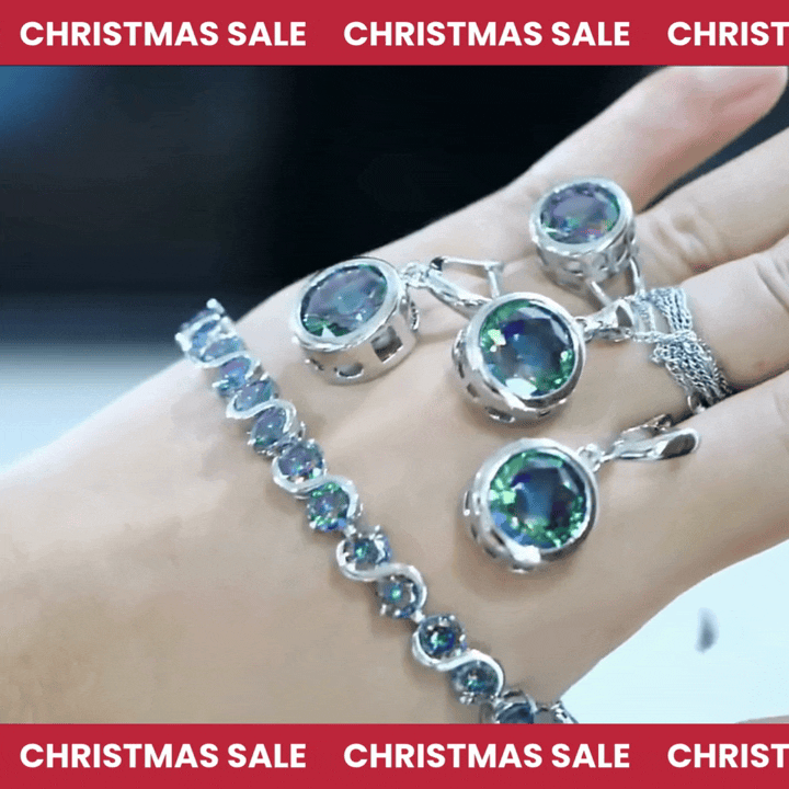 CelestiaZir | Sterling Silver Rainbow Zircon Earrings Ring Bracelets Pendant Bridal Set