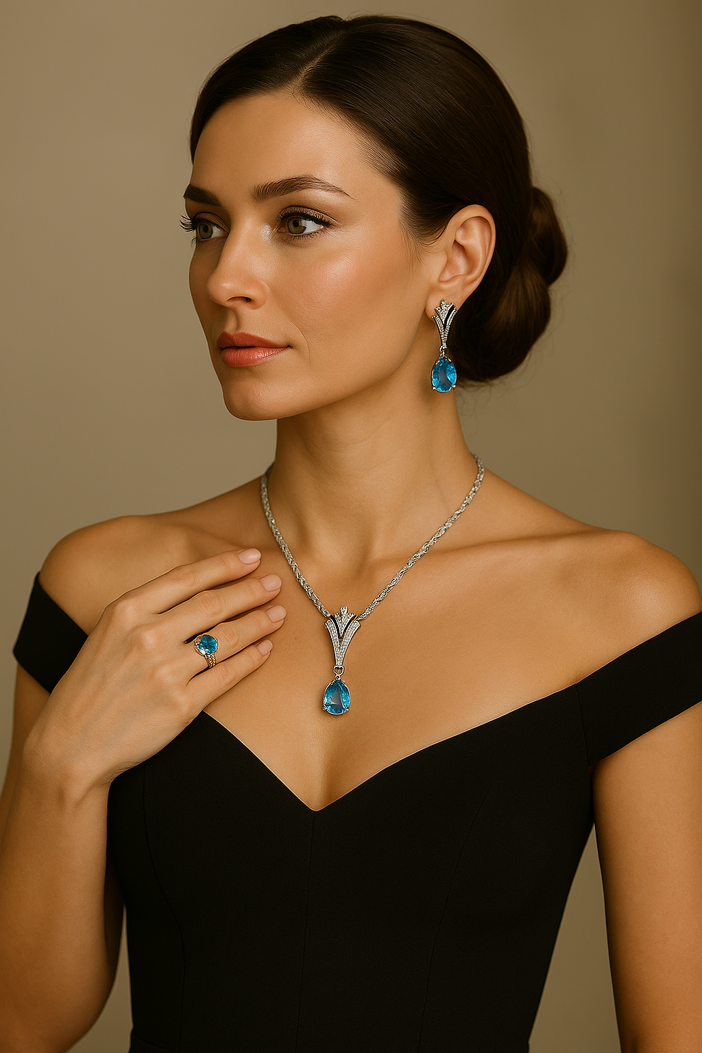 Eternal Harmony - Celestial Duo-Tone 925 Silver Crystal Bridal Set – Bracelet, Pendant Necklace, Ring & Long Earrings