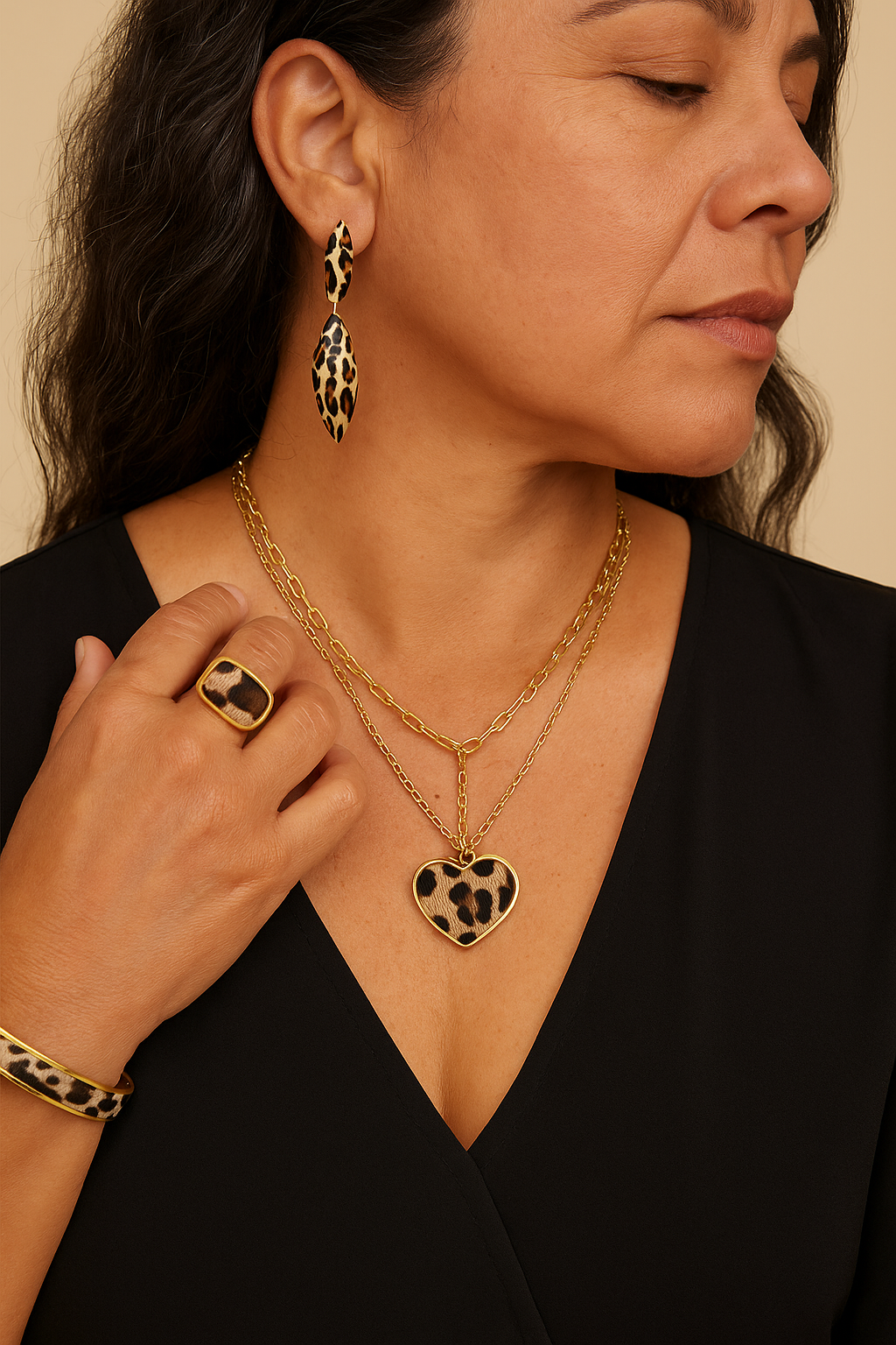 Wild Muse - Leopard Jewelry Full Set - Including Necklace, Earrings, Bracelet and Ring