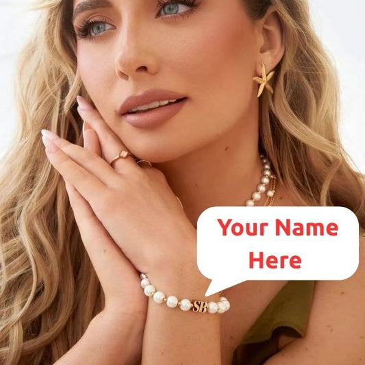 Personalized Pearl Jewelry Set – Custom Name Necklace & Bracelet, Elegant Gift for Women