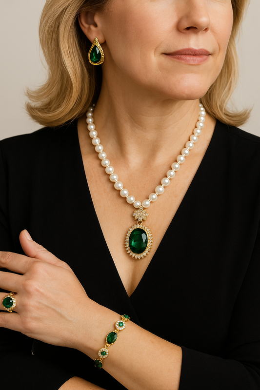 Emerald of Bastet - Luxury Jewelry Set - Include Necklace, Bracelet, Ring and Earrings