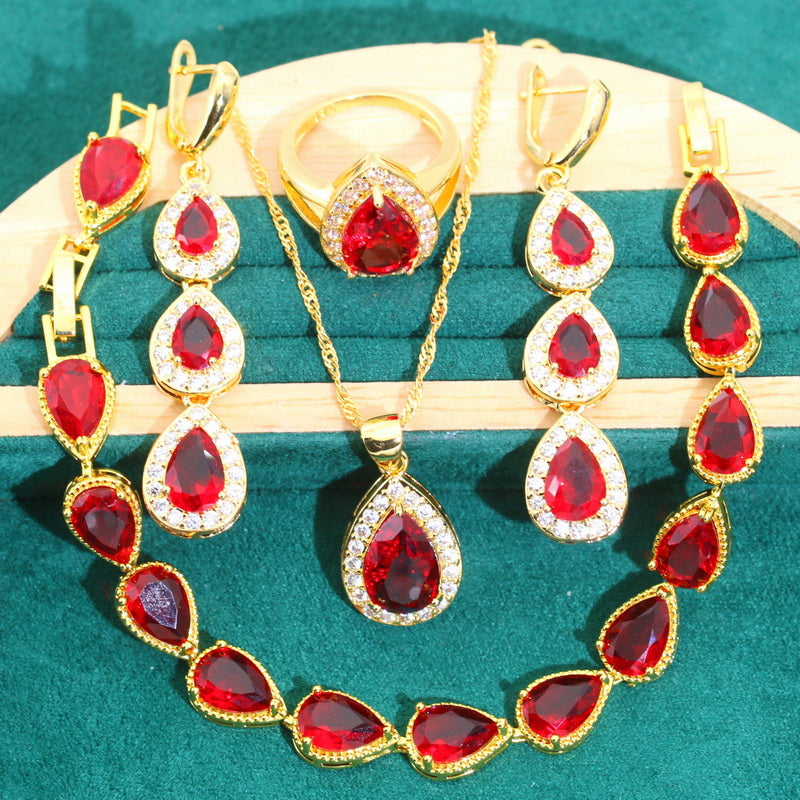 Hathor's Wisdom Gold Pendant Earring Bracelet & Ring Set For Women