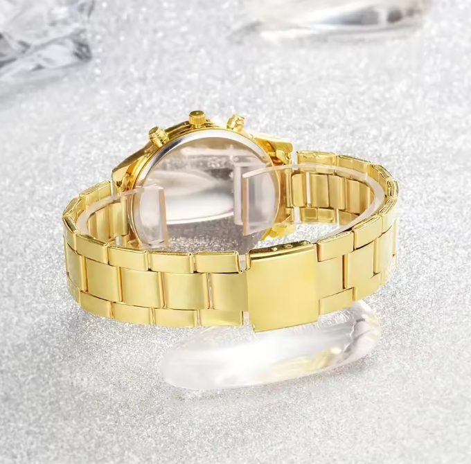 Emily Rhinestone Fashion Gold Set - Women Luxury Earrings Bracelet Necklace Ring Wristwatch Female Set