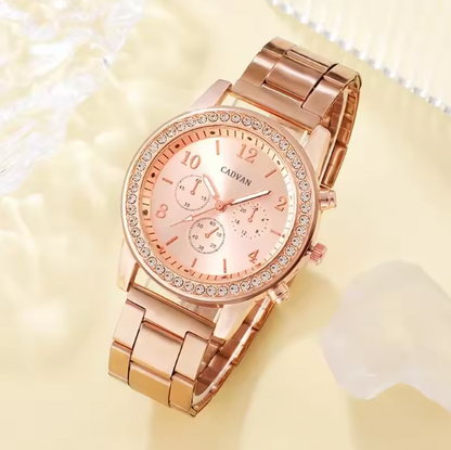 Carrie Luxury Set -  Rose Gold Luxury Watch Women Ring Necklace Earring Rhinestone Fashion Wristwatch Casual Ladies Bracelet Watches