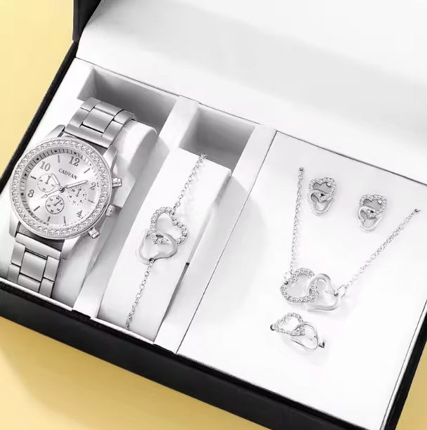 Carrie Luxury Set -  Rose Gold Luxury Watch Women Ring Necklace Earring Rhinestone Fashion Wristwatch Casual Ladies Bracelet Watches