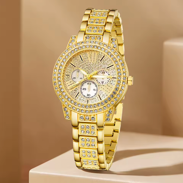 Kelly Luxury Set - Quartz Watch Gold Luxury Women Ring Necklace Earring Rhinestone Fashion Wristwatch Casual Ladies Watches Jewelry Set