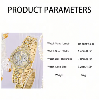 Kelly Luxury Set - Quartz Watch Gold Luxury Women Ring Necklace Earring Rhinestone Fashion Wristwatch Casual Ladies Watches Jewelry Set