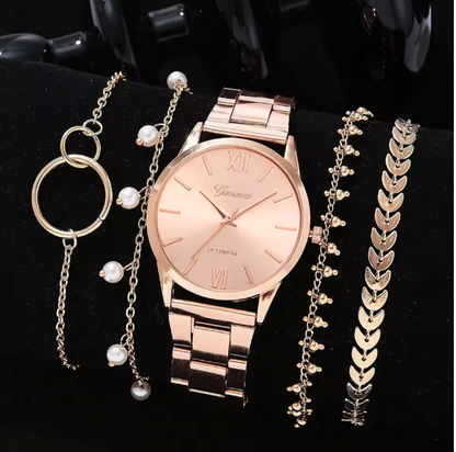 Clarabella Luxury Set - Women Fashion Silver Round 3 Eyes Alloy Strap Wristwatch Gift Rhinestone Watch For Women Jewelry Set