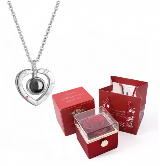 100 Languages I Love You Projection Necklace With Rotating Rose Gift Box 2024 New Creativity Design Romantic Luxury Jewelry Set