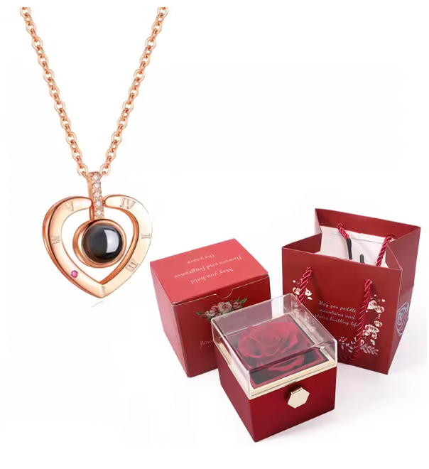100 Languages I Love You Projection Necklace With Rotating Rose Gift Box 2024 New Creativity Design Romantic Luxury Jewelry Set