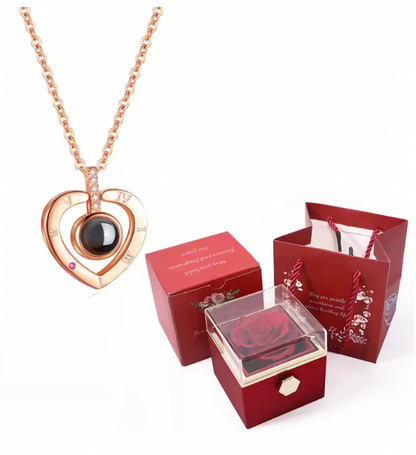100 Languages I Love You Projection Necklace With Rotating Rose Gift Box 2024 New Creativity Design Romantic Luxury Jewelry Set
