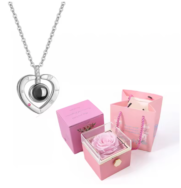 100 Languages I Love You Projection Necklace With Rotating Rose Gift Box 2024 New Creativity Design Romantic Luxury Jewelry Set