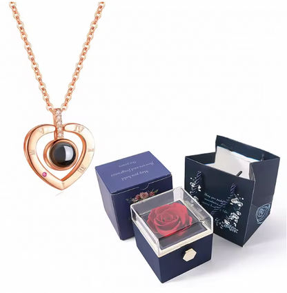 100 Languages I Love You Projection Necklace With Rotating Rose Gift Box 2024 New Creativity Design Romantic Luxury Jewelry Set