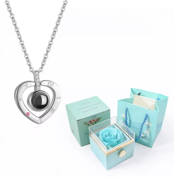 100 Languages I Love You Projection Necklace With Rotating Rose Gift Box 2024 New Creativity Design Romantic Luxury Jewelry Set