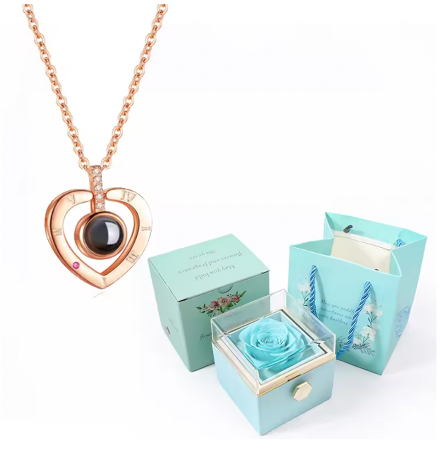 100 Languages I Love You Projection Necklace With Rotating Rose Gift Box 2024 New Creativity Design Romantic Luxury Jewelry Set