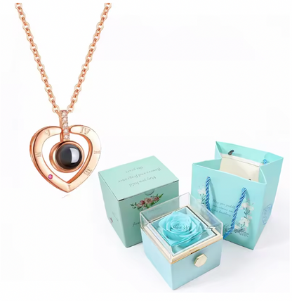 100 Languages I Love You Projection Necklace With Rotating Rose Gift Box 2024 New Creativity Design Romantic Luxury Jewelry Set