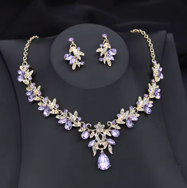 Violetta Exquisite 2 pcs Set - Flower Pink Crystal bridal wedding jewelry sets for women