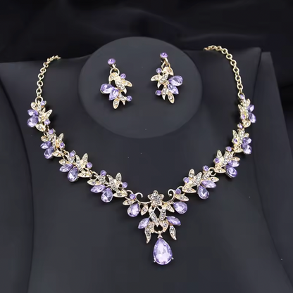 Violetta Exquisite 2 pcs Set - Flower Pink Crystal bridal wedding jewelry sets for women